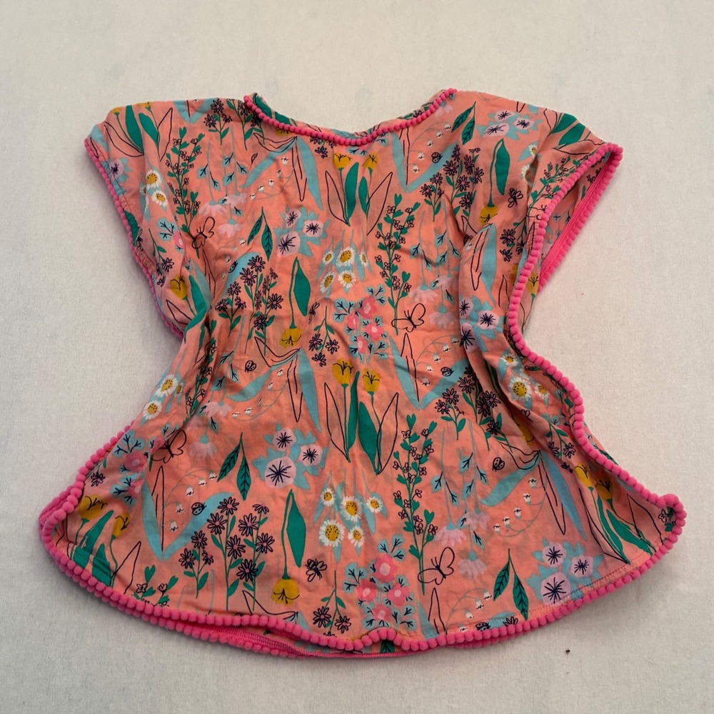 Cat & Jack Girls Peach Pink Floral Pom Pom Swim Cover Up Top 2T-3T
